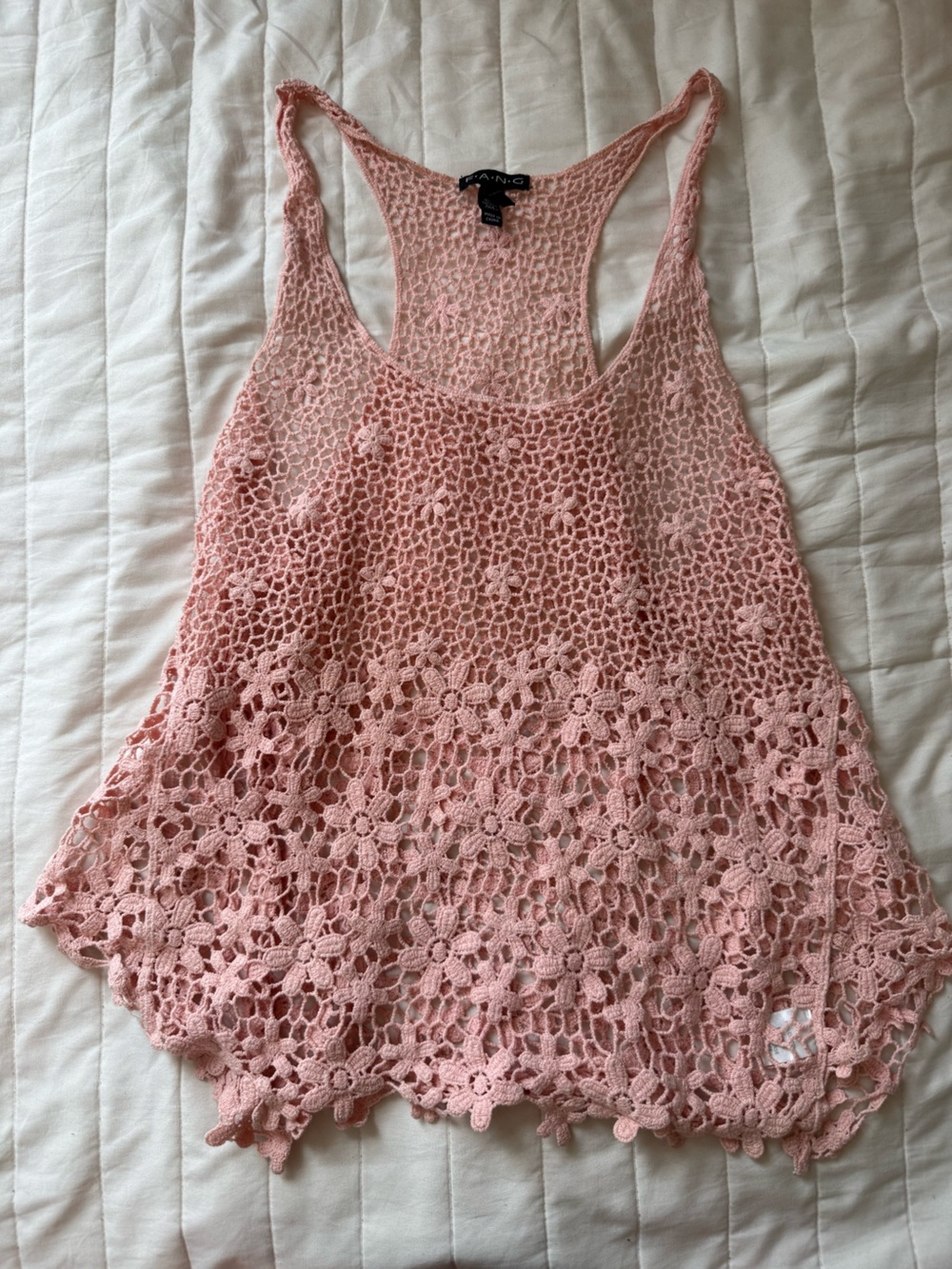 FANG Pink Crochet Lace Tank Top